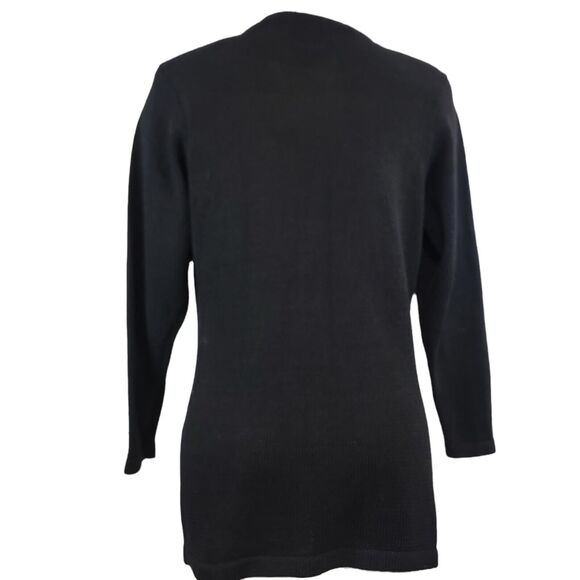 Studio Collection Sweater Womans Medium Black Beaded Christmas Cardigan - Picture 2 of 9